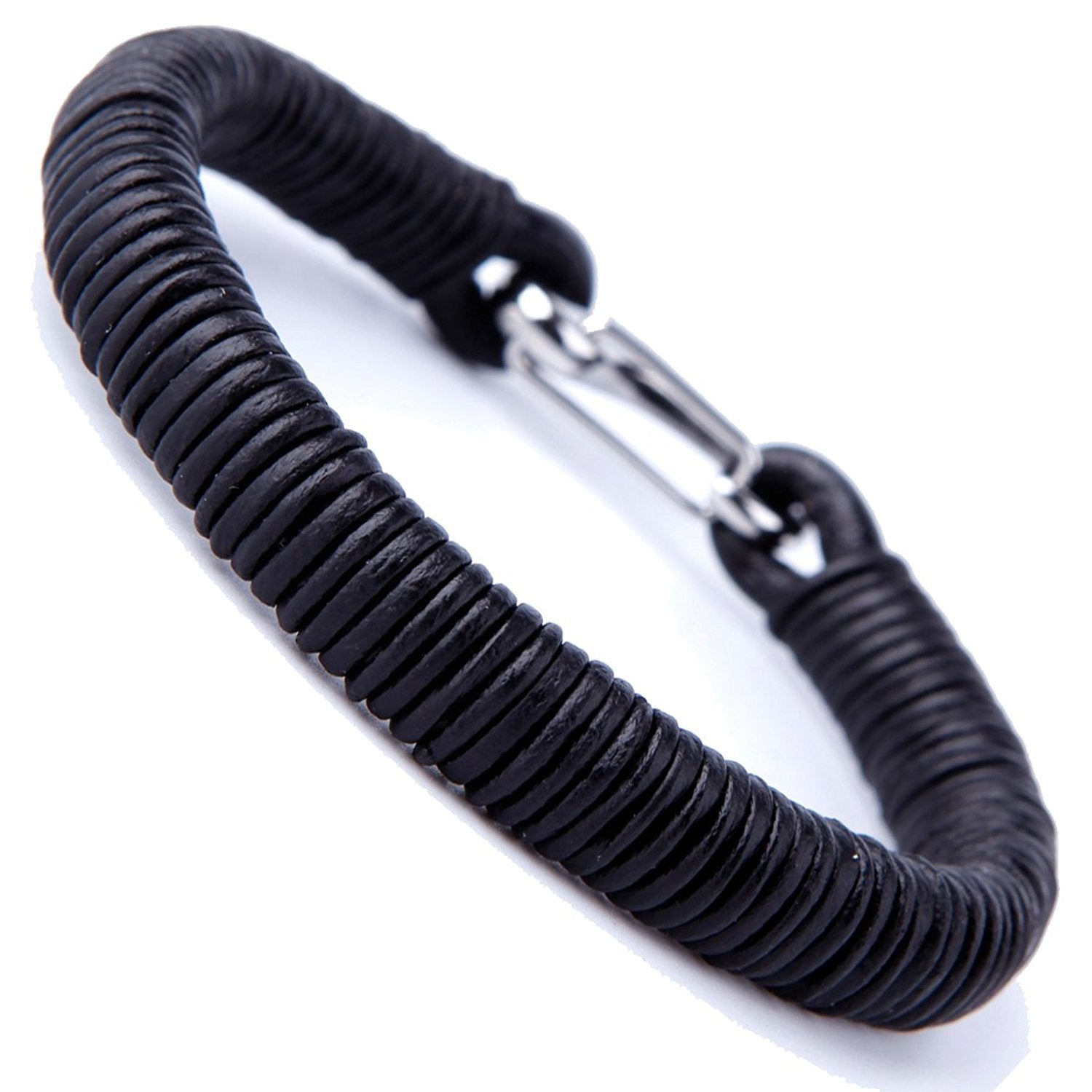 Urban Jewelry Impressive Men's Black Cord Loops Genuine Leather Cuff Bracelet with Stainless Steel Clasp