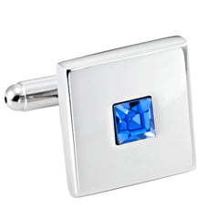 Urban Jewelry Stainless Steel Silver Color Square Cufflinks with Blue Cubic Zirconia Stone