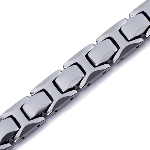 Urban Jewelry Stunning Solid Tungsten Link Bracelet for Men Polished Pyramid Style (Silver, 11mm)