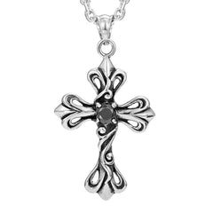 Urban Jewelry Vintage Royalty Celtic Shield Cross Necklace Pendant, Cubic Zirconia Silver Black