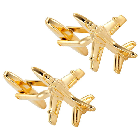 Golden Toned Stainless Steel Cufflinks Jet Airplane Cuff Links For Men