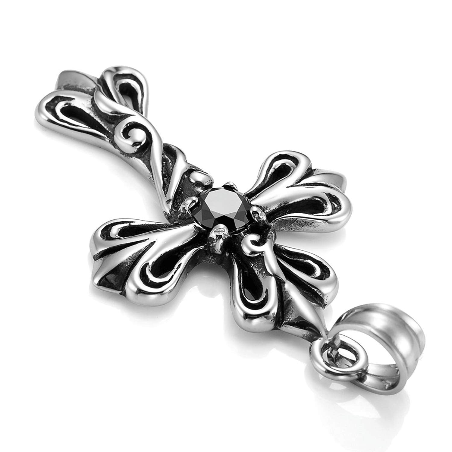 Urban Jewelry Vintage Royalty Celtic Shield Cross Necklace Pendant, Cubic Zirconia Silver Black