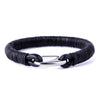 Image of Urban Jewelry Impressive Men's Black Cord Loops Genuine Leather Cuff Bracelet with Stainless Steel Clasp