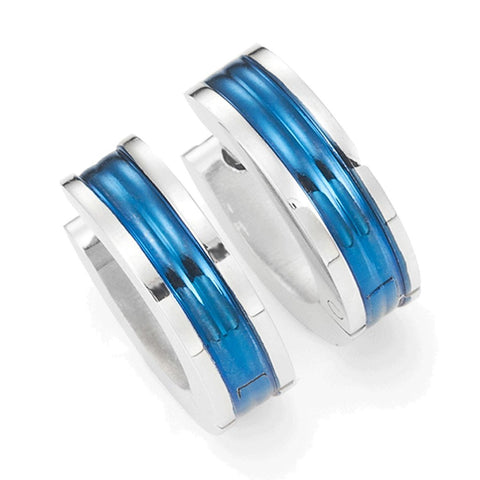 Unisex Huggie Earrings in 316l Stainless Steel Ocean Blue Hoop Design 10mm (with Branded GiftBox)