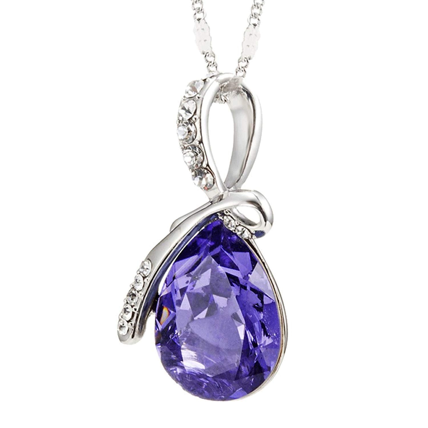 Eternal Love Teardrop Swarovski Elements Pendant Necklace - Violet Purple