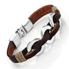 Image of Chic Braided Brown Genuine Leather Bracelet with Stainless Steel Silver 8" (New Secure Clasp)
