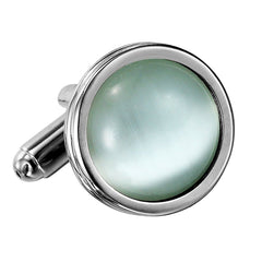 Urban Jewelry Stunning Round Blue Created-Opal and Stainless Steel Cufflinks for Men (Silver)