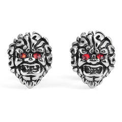 Masculine Men's Stud Earrings Stainless Steel Skull Earrings (Silver, Black, Red)