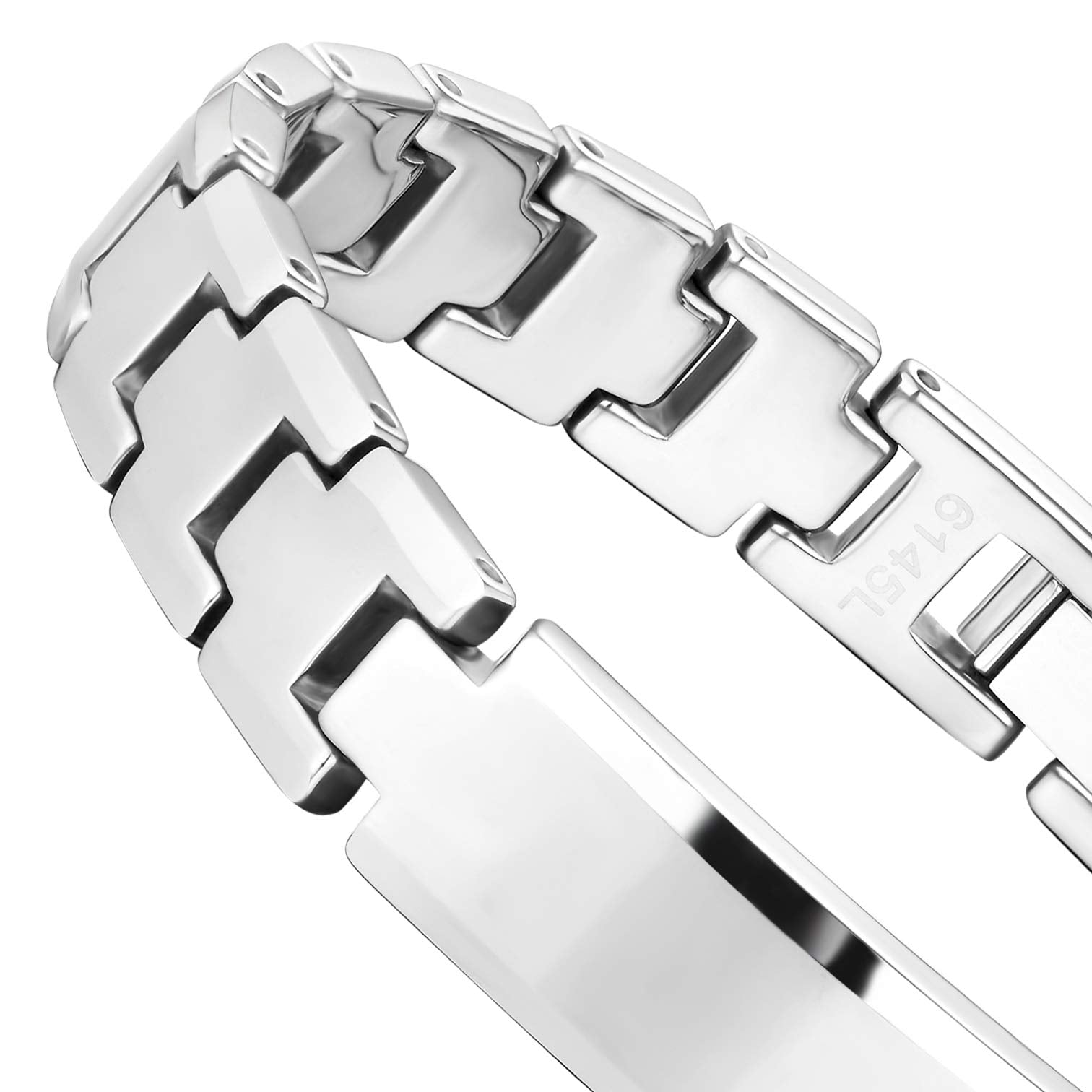 Handsome Men’s Bracelet – ID Band with Interlocking Track Link Design in a Polished Silver Finish – Strong & Durable Solid Tungsten Material – Jewelry Gift or Accessory for Men