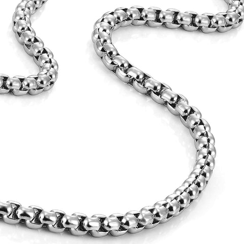 Stainless Steel Men's Necklace Box Chain Jewelry (Silver, 4.5mm, 20")