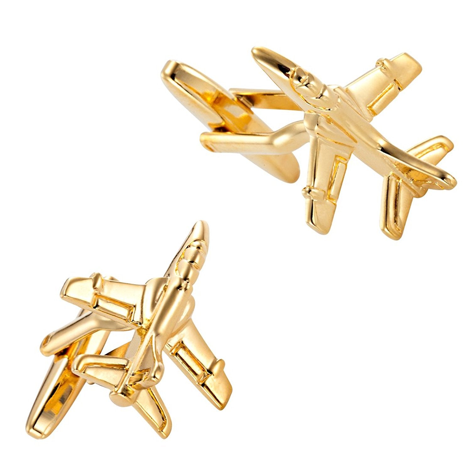 Golden Toned Stainless Steel Cufflinks Jet Airplane Cuff Links For Men