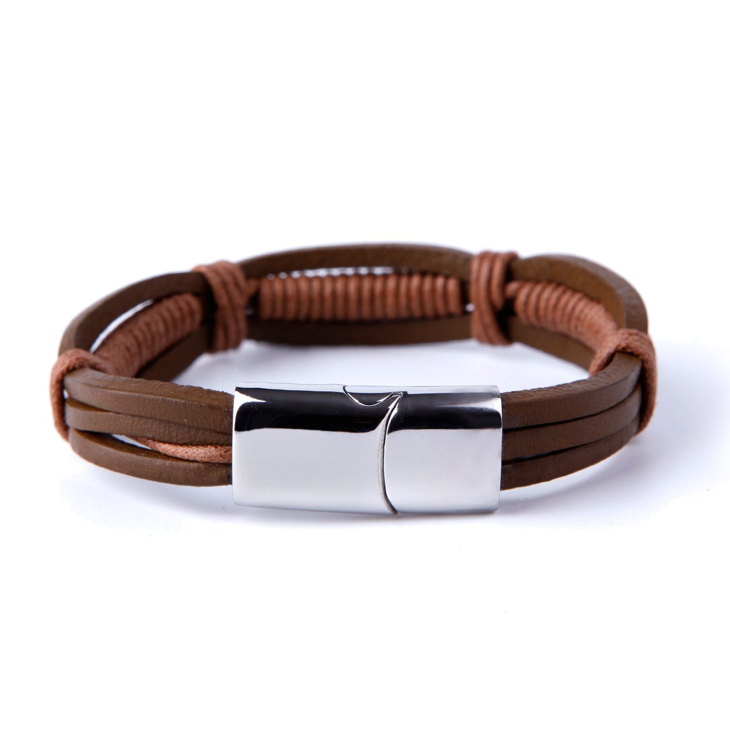 Urban Jewelry Stunning Brown Cuff Leather Bracelet for Men with Elegant Stainless Steel Clasp