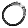 Image of Leather Mens Bracelet 8 1/2 Inches with Locking Stainless Steel Dragon Head Clasp, Black Silver