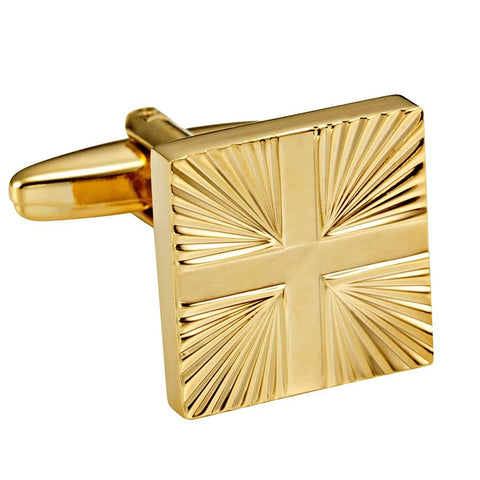 Shiny Gold Toned Stainless Steel Men's Formal Cufflinks with Abstract Cross Pattern