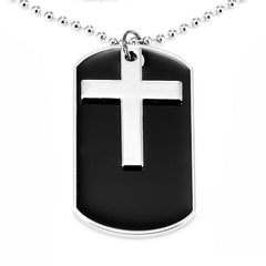 Urban Jewelry Unique Army Style Black Dog Tag Silver Cross Pendant Mens Necklace, 30 inch Adjustable Chain