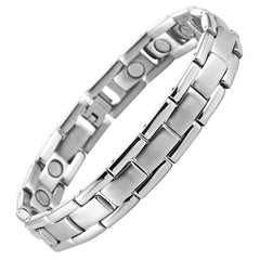 Quality Mens Link Bracelet 316L Stainless Steel Magnetic Therapy, Color Silver