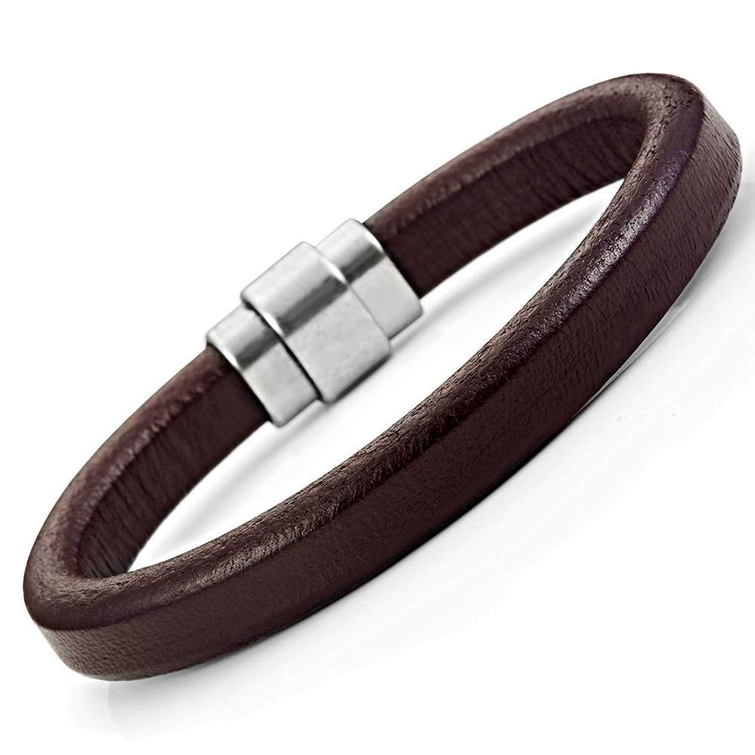 Classic Genuine Leather Cuff Bracelets Stainless Steel Clasp 8.6"
