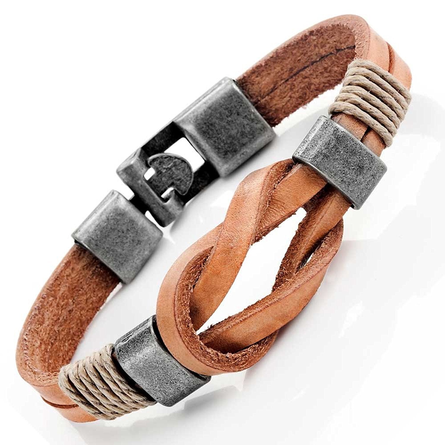 Urban Jewelry Leather Nautical Knot Bracelet for Him and Her 8 inch (Secure New Clasp)