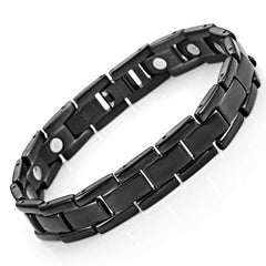 Elegant Mens Black Bracelet 316L Stainless Steel with Titanium Elements, Magnetic Therapy