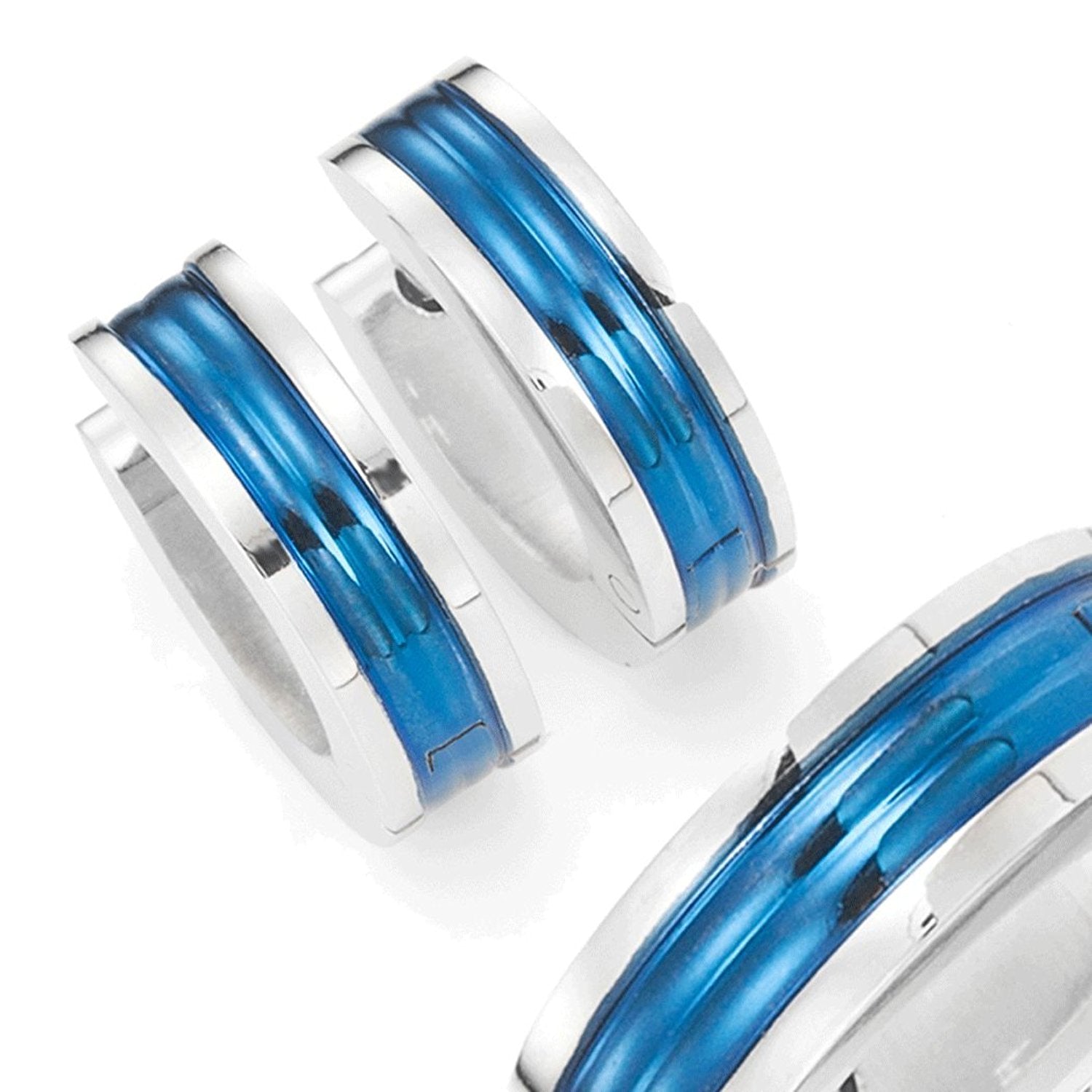 Unisex Huggie Earrings in 316l Stainless Steel Ocean Blue Hoop Design 10mm (with Branded GiftBox)