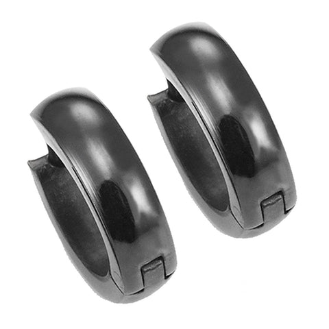 Mens Black Stainless Steel Hinged Hoop Earrings 10mm (with Branded Gift Box)