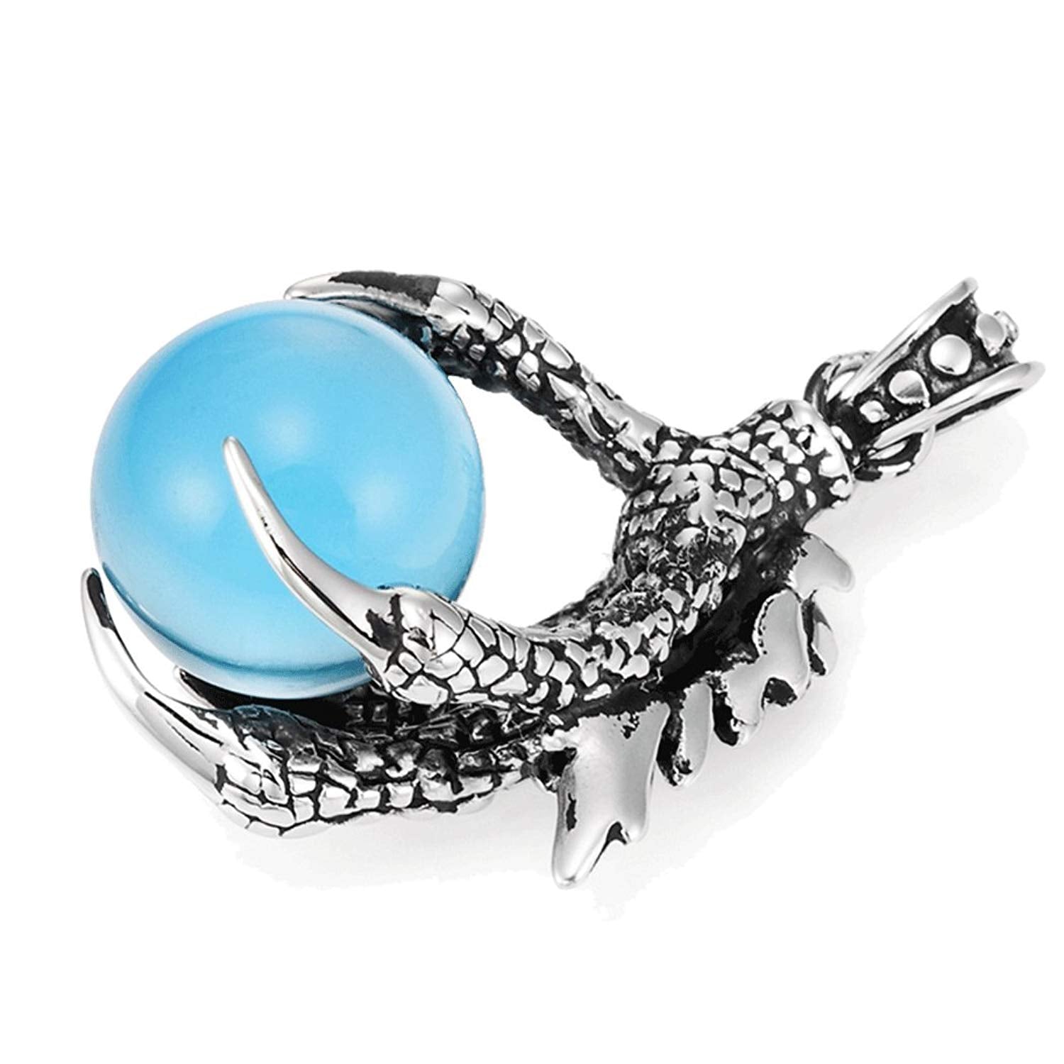 Men's Gothic Biker Tribal Stainless Steel Dragon Claw Pendant Necklace, Blue, Black Silver, 21" Chain