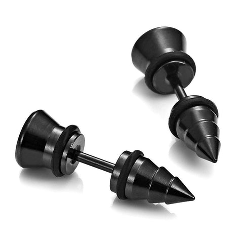 Cool Stainless Steel Men's Stud Screw Black Earrings for men, 7mm Diameter (with Branded Gift Box)