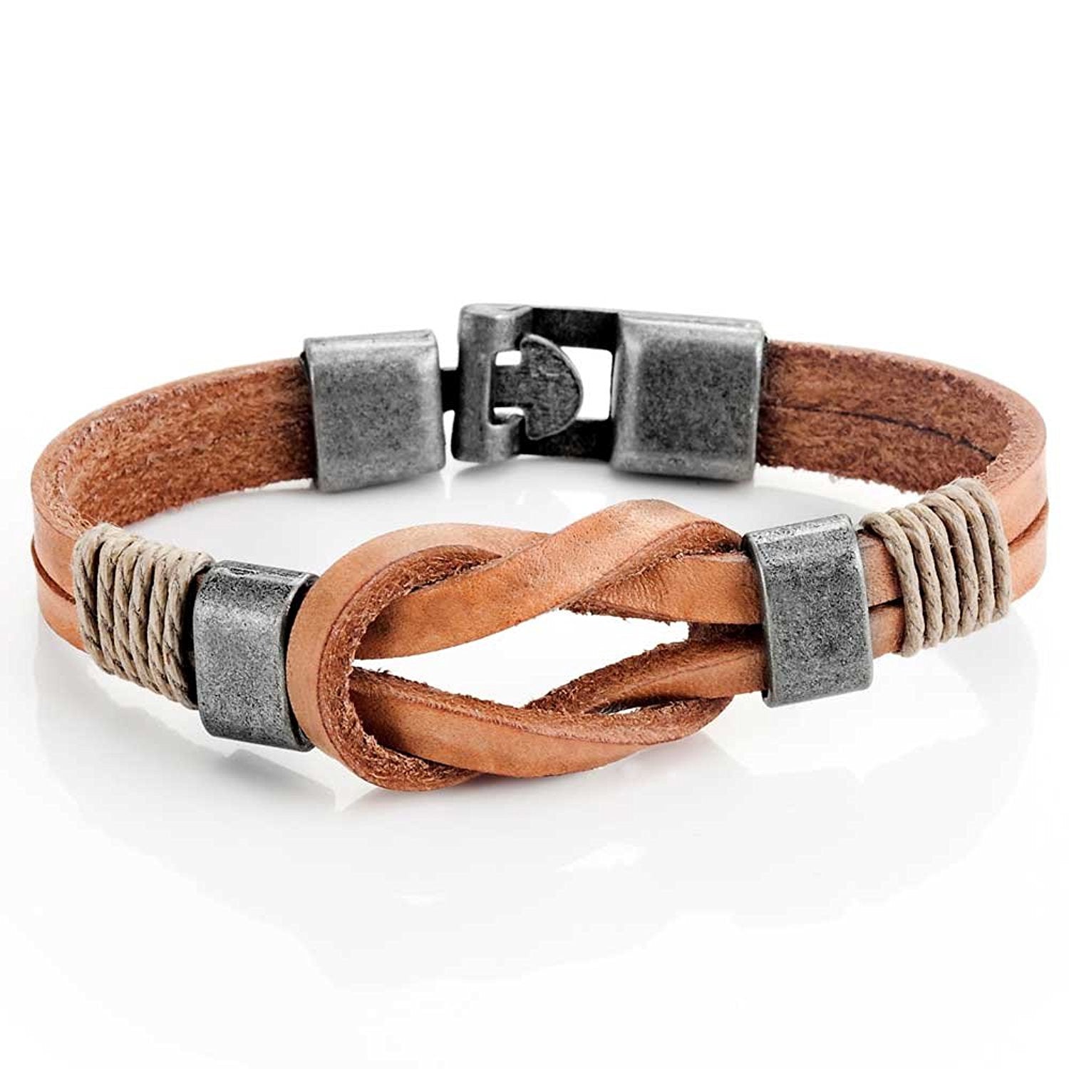 Urban Jewelry Leather Nautical Knot Bracelet for Him and Her 8 inch (Secure New Clasp)