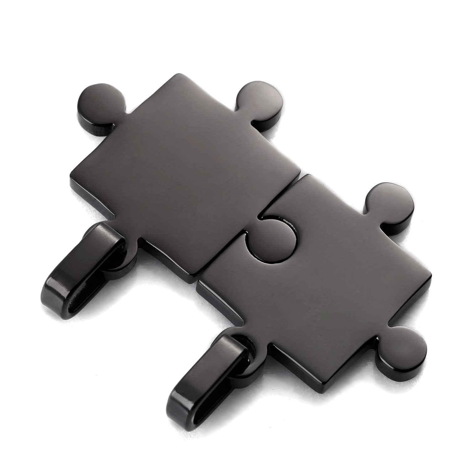 His & Hers Puzzle Matching Piece Couples Pendant Necklace Set with 18" & 21" Chain