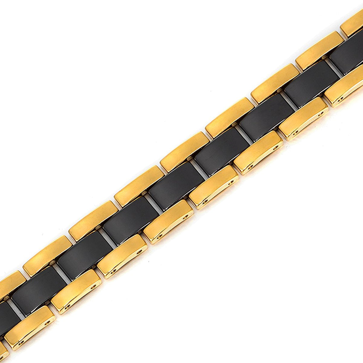 Impressive Two-Tone Tungsten, Ceramic & Magnets Link Bracelet for Men (Gold, Black)
