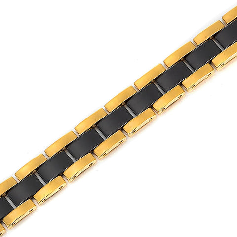 Impressive Two-Tone Tungsten, Ceramic & Magnets Link Bracelet for Men (Gold, Black)