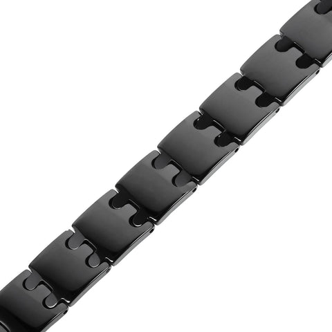 Unique Black Solid Tungsten Puzzle Pieces Style Mens 8.5 Inch Link Bracelet (Magnet, 13mm)