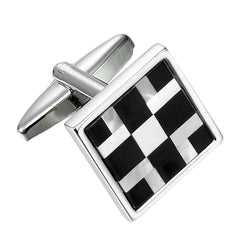 Urban Jewelry Abstract 316L Stainless Steel, Onyx & Real Shell Men's Cufflinks (Black, White, Silver)