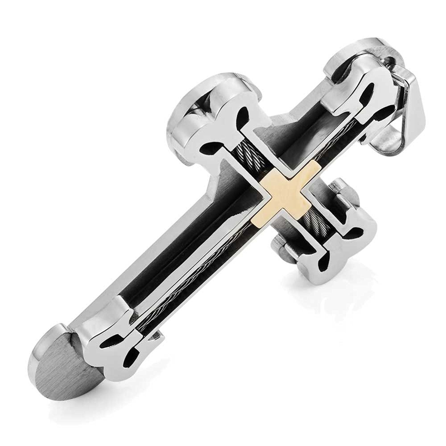 Urban Jewelry NYC Silver Gold Stainless Steel Large Heavy Men's Cross Necklace Pendant 21" inches Chain