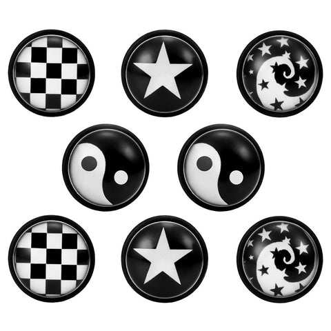 Mens 4 Pairs Stainless Steel Stud Earrings Set with Star, Swirl, Checkered and Yin & Yang Designs