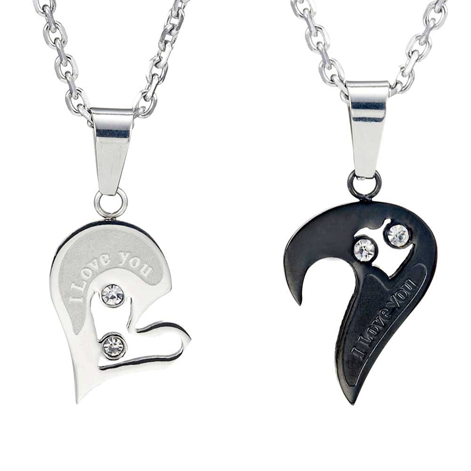 2pcs His & Hers Couples Gift Heart Pendant Love Necklace Set for Lover Valentine 19" & 21" Chain, Men, womens