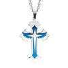 Image of Urban Jewelry Powerful Mens Stainless Steel Cross Necklace Pendant - Blue & Silver, 21" Inches Chain