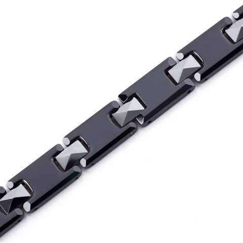 Amazing Tungsten and Ceramic Men's Link Bracelet (Black, Silver)