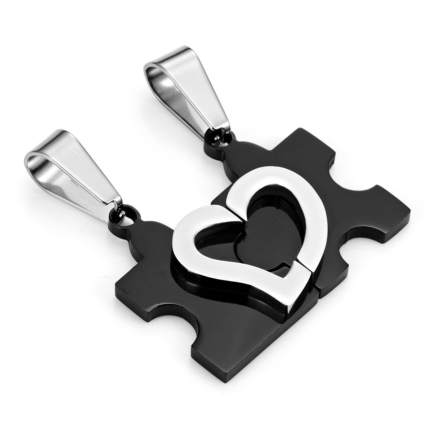Stunning His & Hers Puzzle Heart Matching Couples Pendant Necklace Set with 18" & 21" Chain