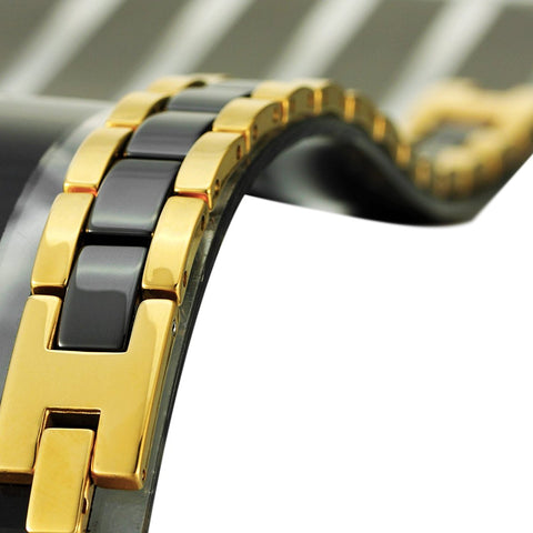 Impressive Two-Tone Tungsten, Ceramic & Magnets Link Bracelet for Men (Gold, Black)