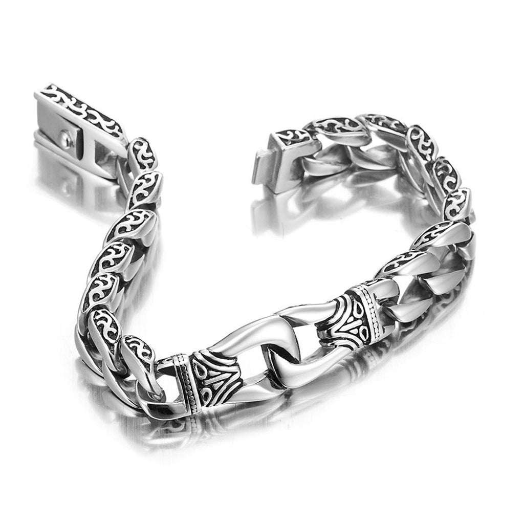 Amazing Stainless Steel Men\'s link Bracelet Silver Black 9 Inch (With –