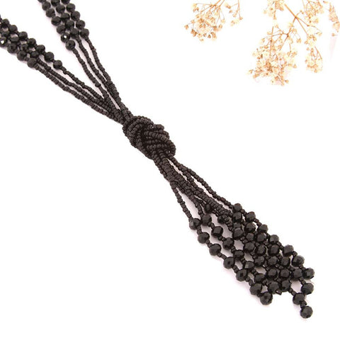 Vintage Style Charcoal Black Long Multitier Beaded Womens Necklace Jewelry (Long - 31")
