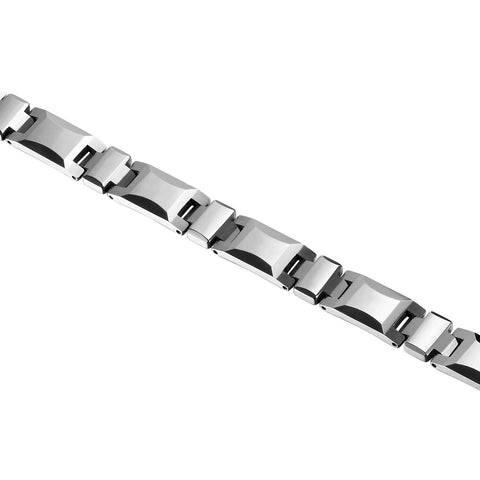 Classy Men’s Bracelet – Interlocking Track Links – Box Chain Rectangular Geometric Design – Polished Silver Color – Scratch & Tarnish Resistant Tungsten – Jewelry Gift or Accessory for Men