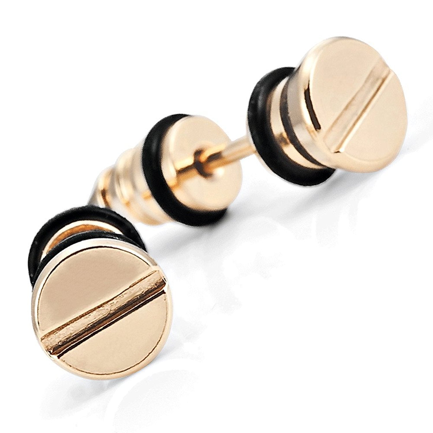Cool Stainless Steel Gold Men's Stud Screw Earrings for men, 7mm Diameter (with Branded Gift Box)