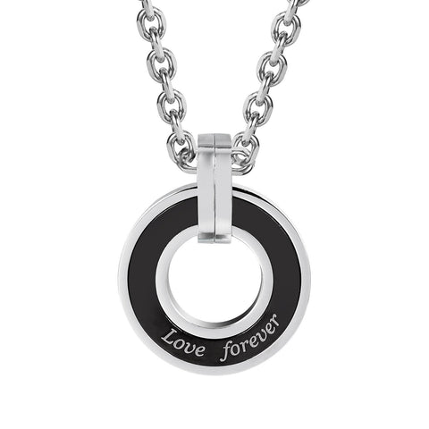 Urban Jewelry Stunning 2pcs His & Hers Love Forever Couples Round Pendant Necklace Set with 19" & 21" Chain