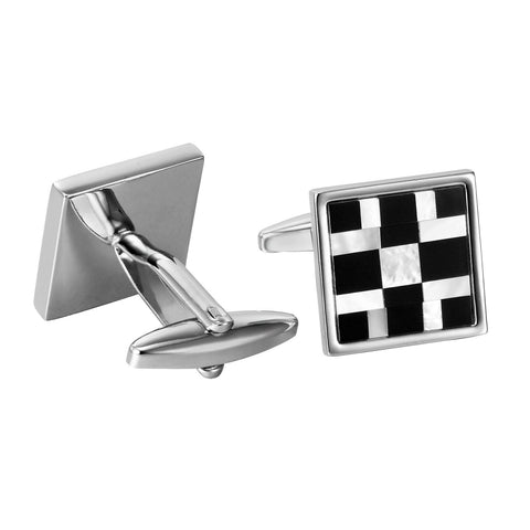 Urban Jewelry Abstract 316L Stainless Steel, Onyx & Real Shell Men's Cufflinks (Black, White, Silver)