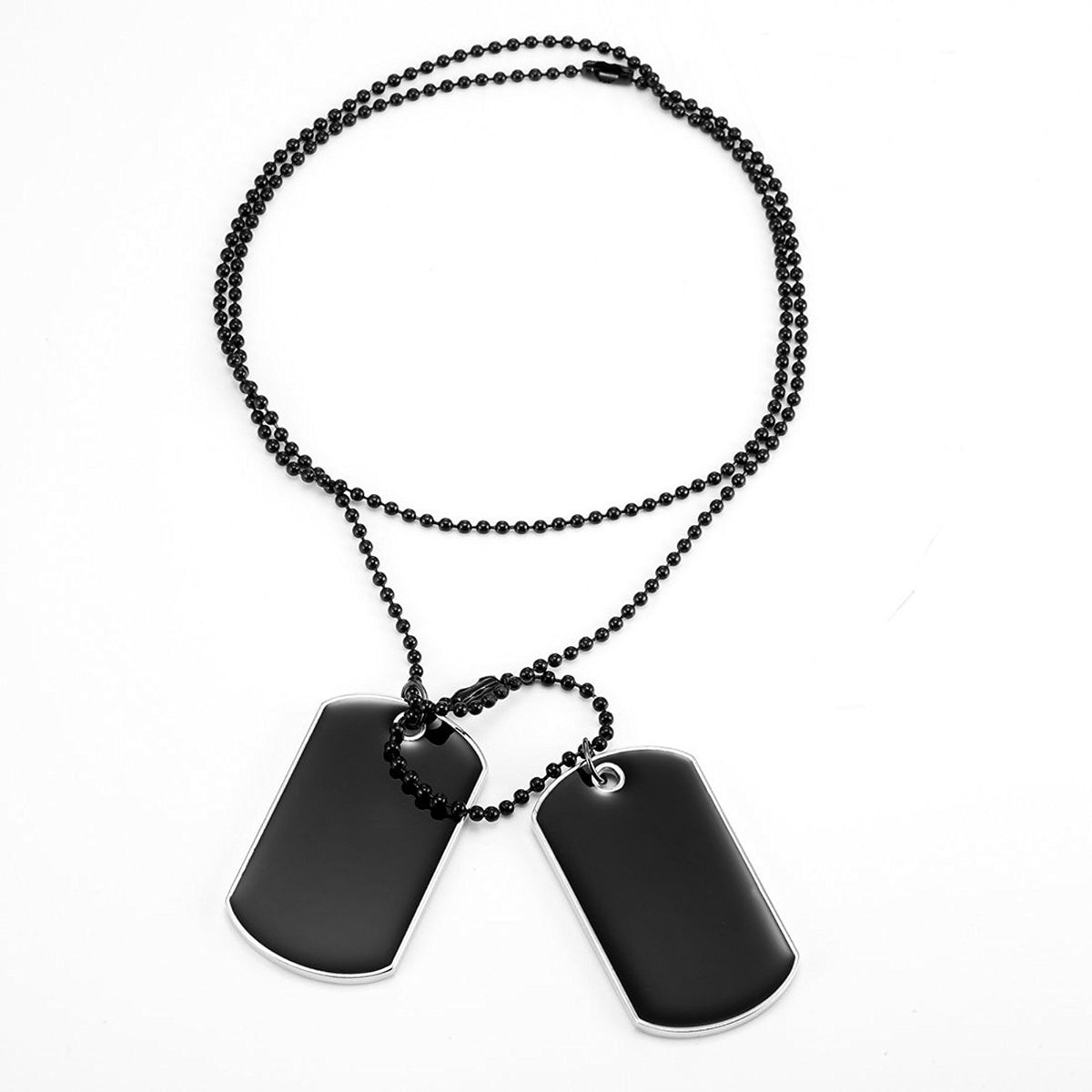 Urban Jewelry Powerful Army Style Double Dog Tag 2pcs Pendant Mens Necklace, Biker Adjustable 27 inch Black Chain