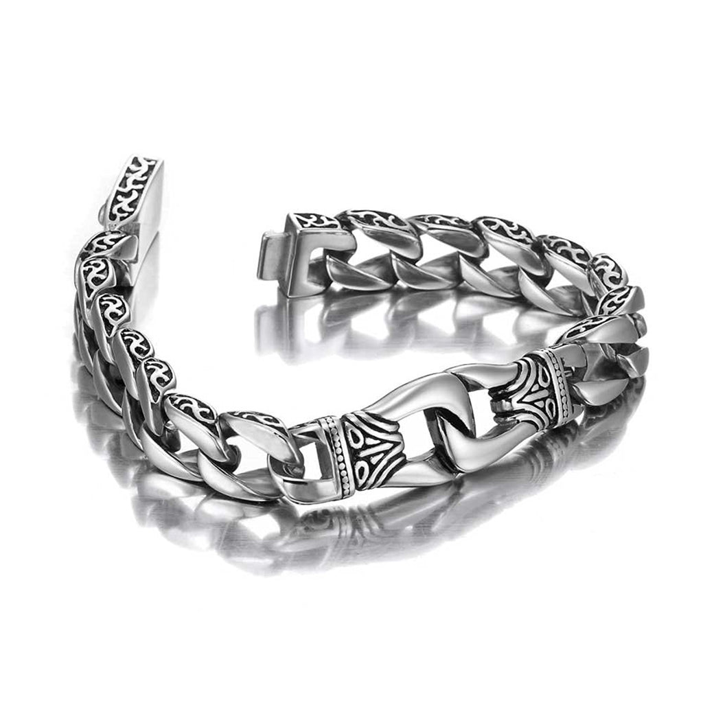 Amazing Stainless Steel Men's link Bracelet Silver Black 9 Inch (With –
