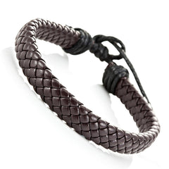 Trendy Braided Brown Pu Leather Bracelet Cuff Bangle for Men and Women, Unisex (Resizable)