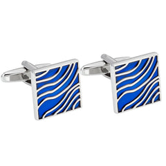 Urban Jewelry Cool Cufflinks for Men Blue Waves Enamel Design on Stainless Steel